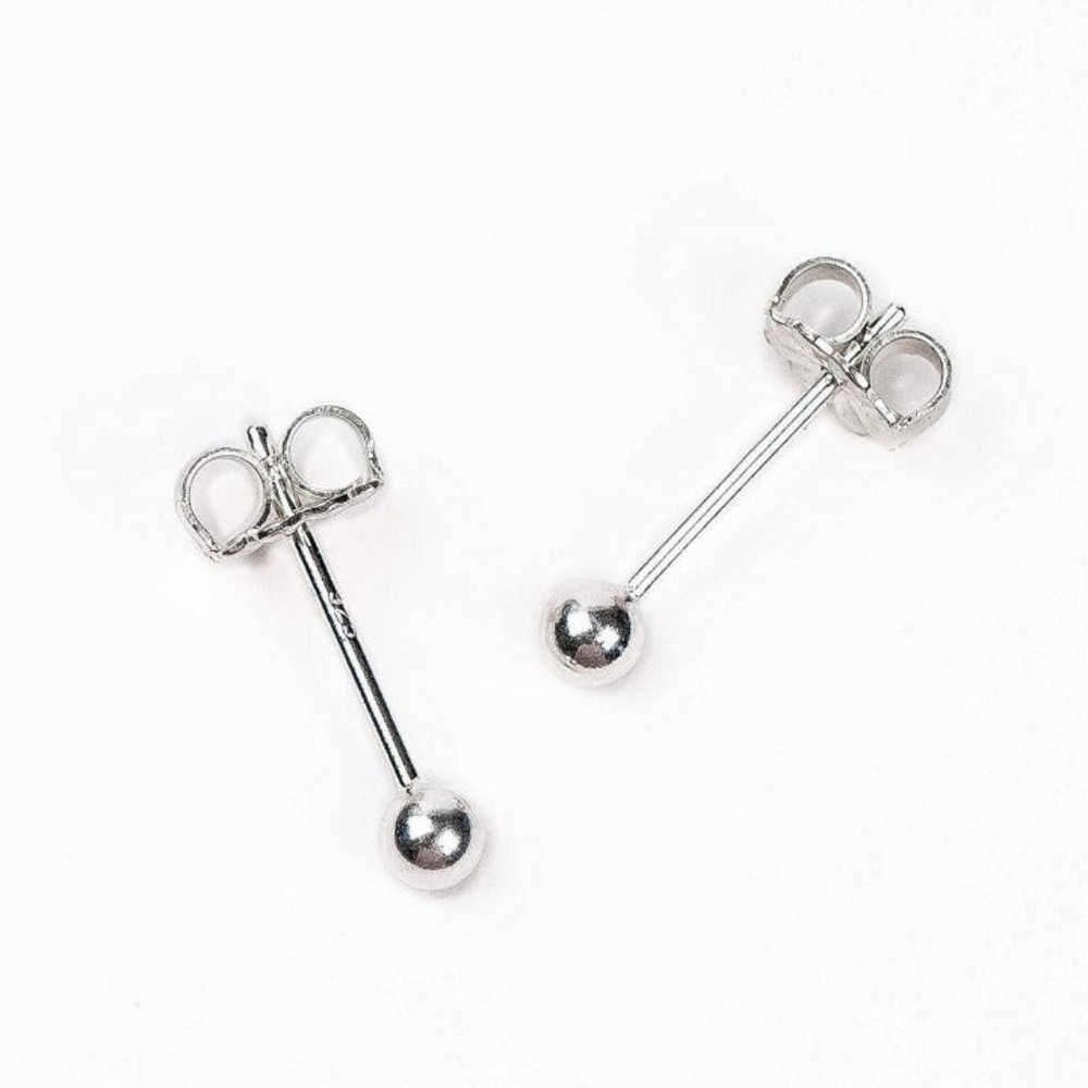 Solid silver ball stud earrings-3mm SS001 Silver